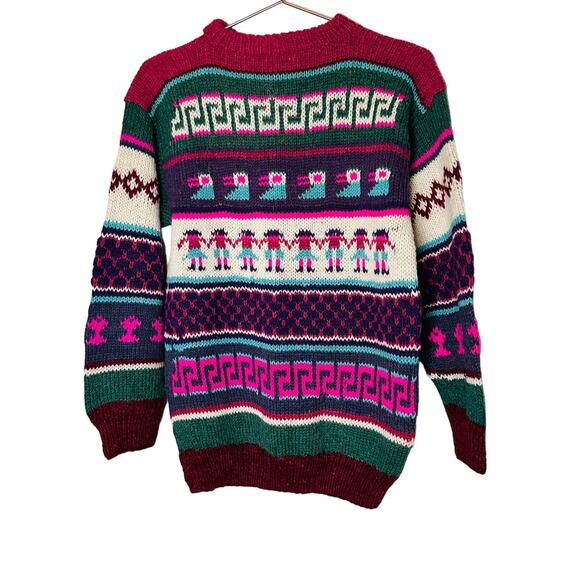 Vintage 1980s Unbranded Unisex Geometric People Purple Pink Crewneck Sweater - Picture 2 of 7